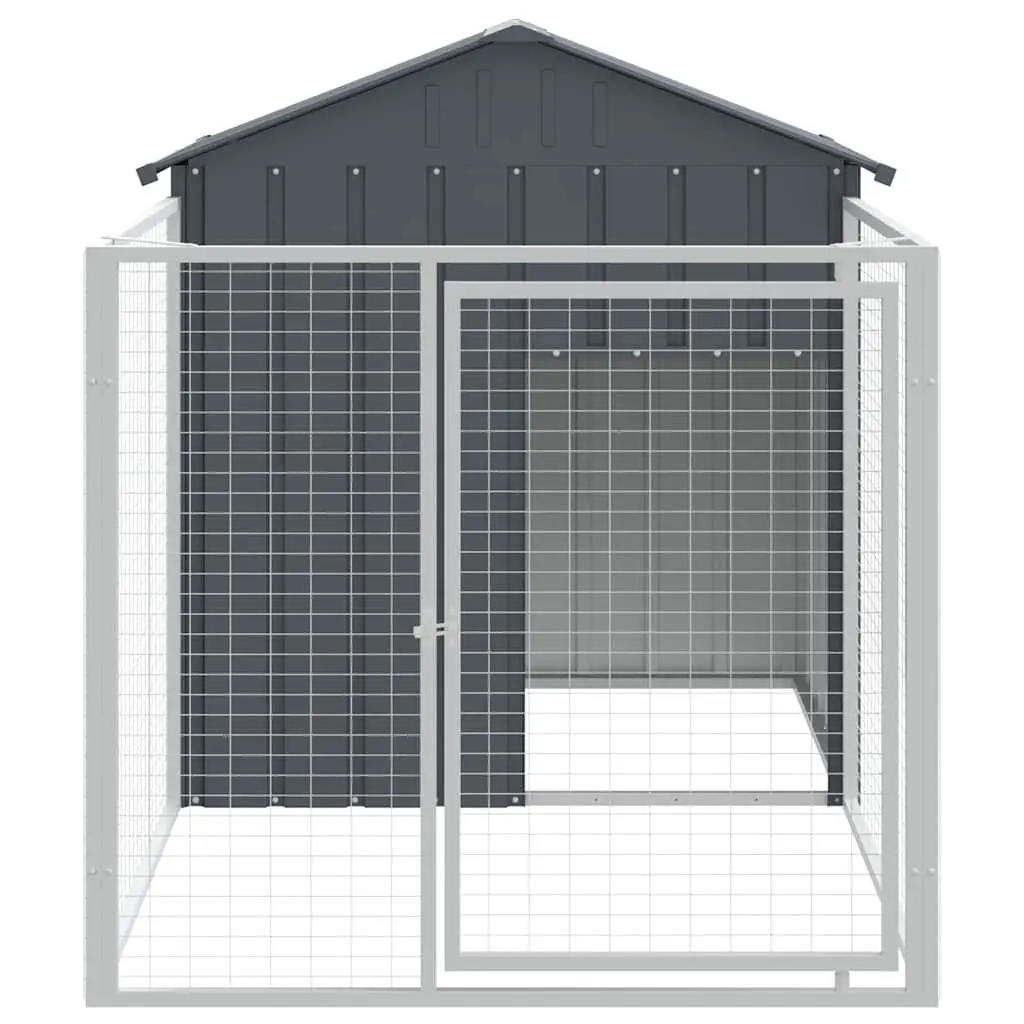 Dog House with Run Anthracite Galvanised Steel Outdoor Puppy Kennel Enclosure