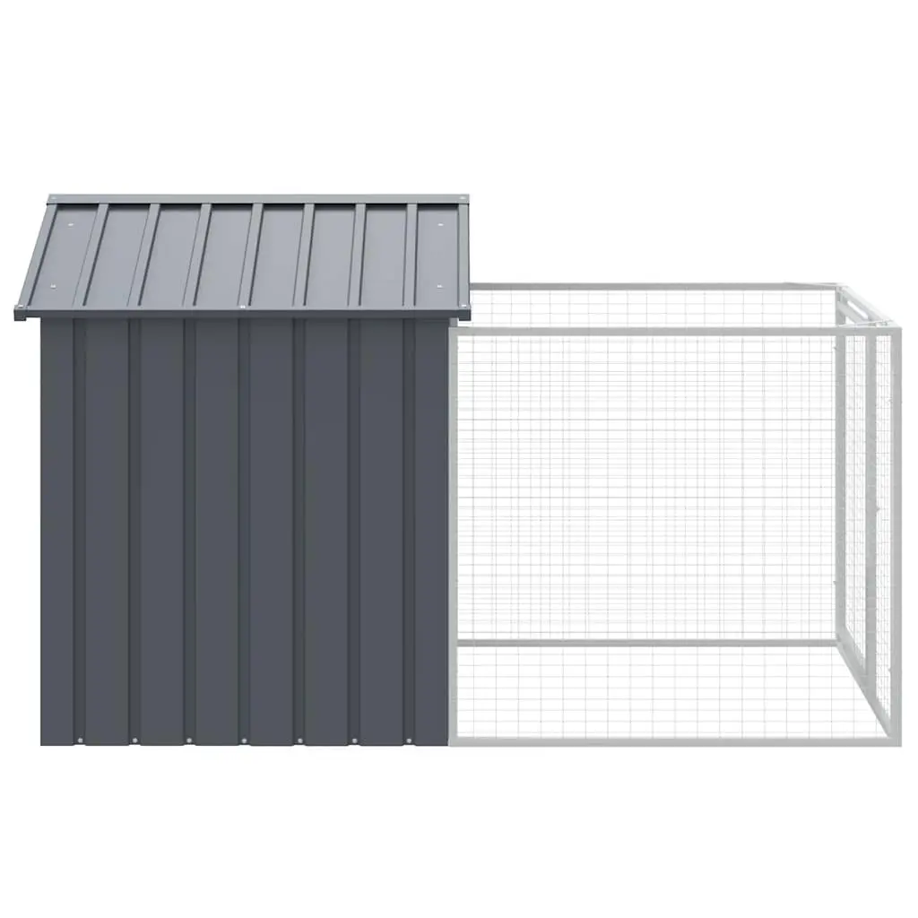 Dog House with Run Anthracite Galvanised Steel Outdoor Puppy Kennel Enclosure