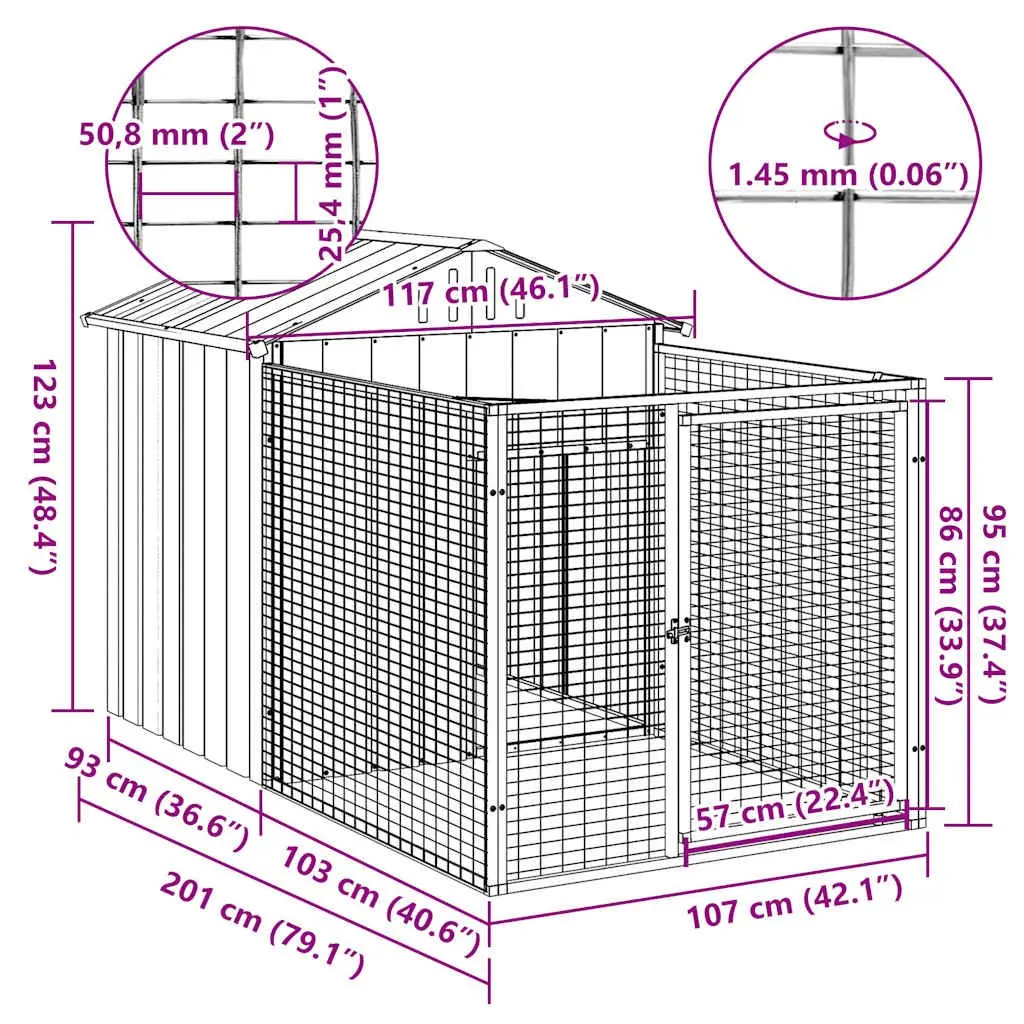 Dog House with Run Anthracite Galvanised Steel Outdoor Puppy Kennel Enclosure
