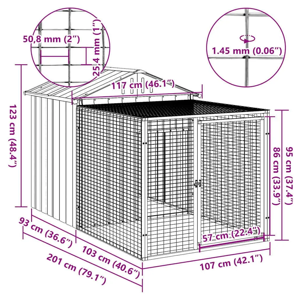 Chicken Cage Anthracite Galvanised Steel 117x201x123cm with Run for Backyard Poultry