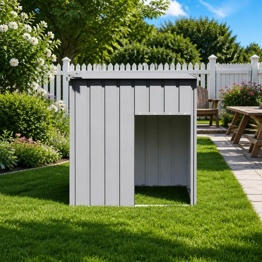 Dog House Galvanised Steel Grey Outdoor Pet Kennel Shelter 110 x 103 x 109 cm