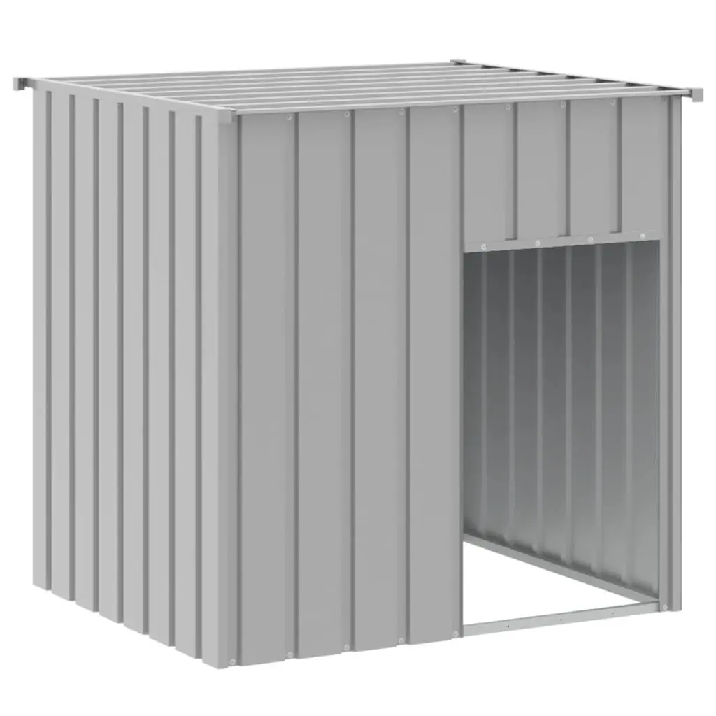 Dog House Galvanised Steel Grey Outdoor Pet Kennel Shelter 110 x 103 x 109 cm