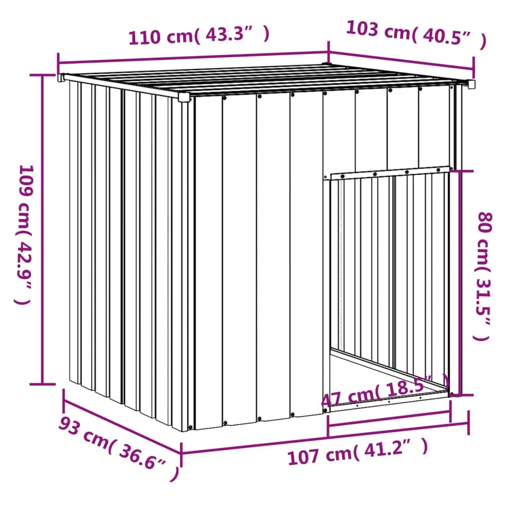 Dog House Galvanised Steel Grey Outdoor Pet Kennel Shelter 110 x 103 x 109 cm