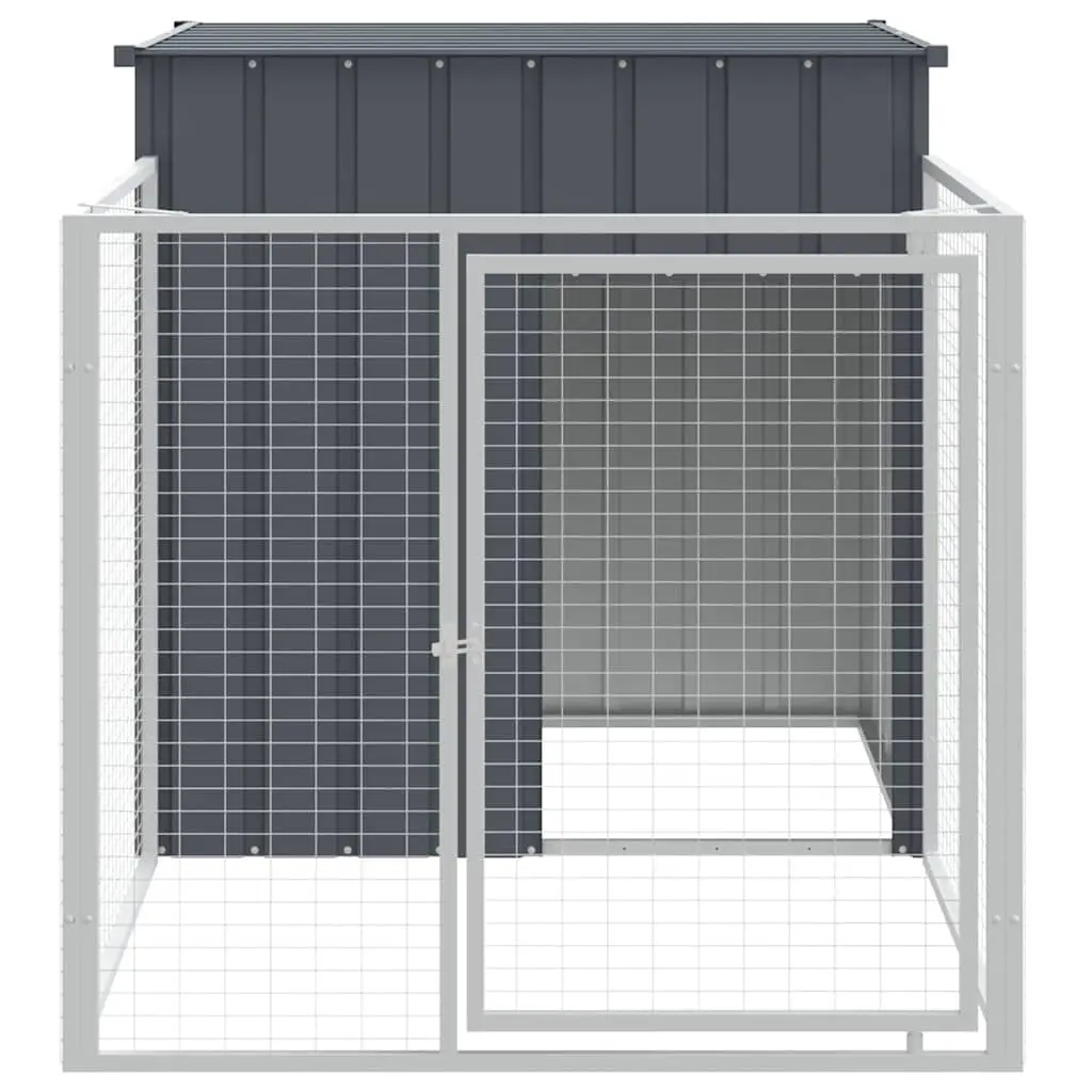 Dog House with Run Anthracite Galvanised Steel Outdoor Pet Kennel Enclosure