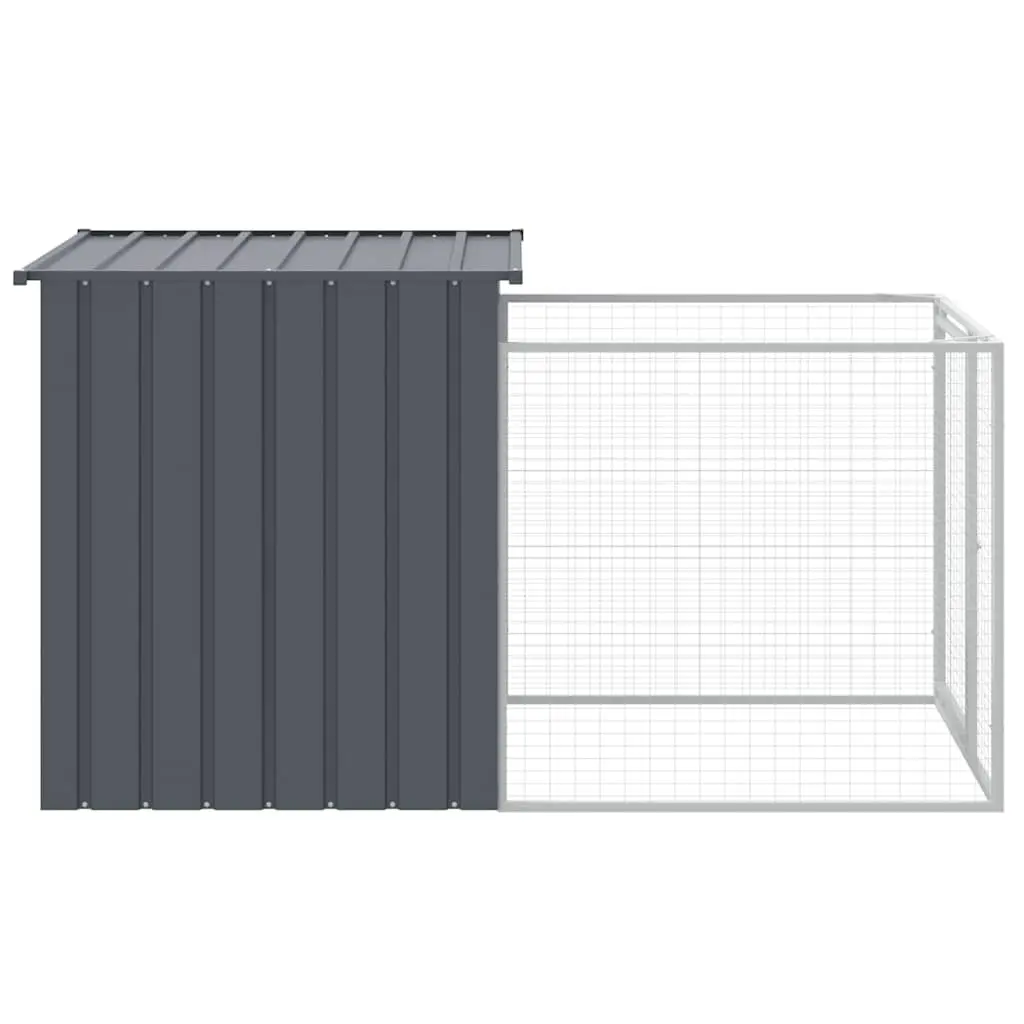 Dog House with Run Anthracite Galvanised Steel Outdoor Pet Kennel Enclosure