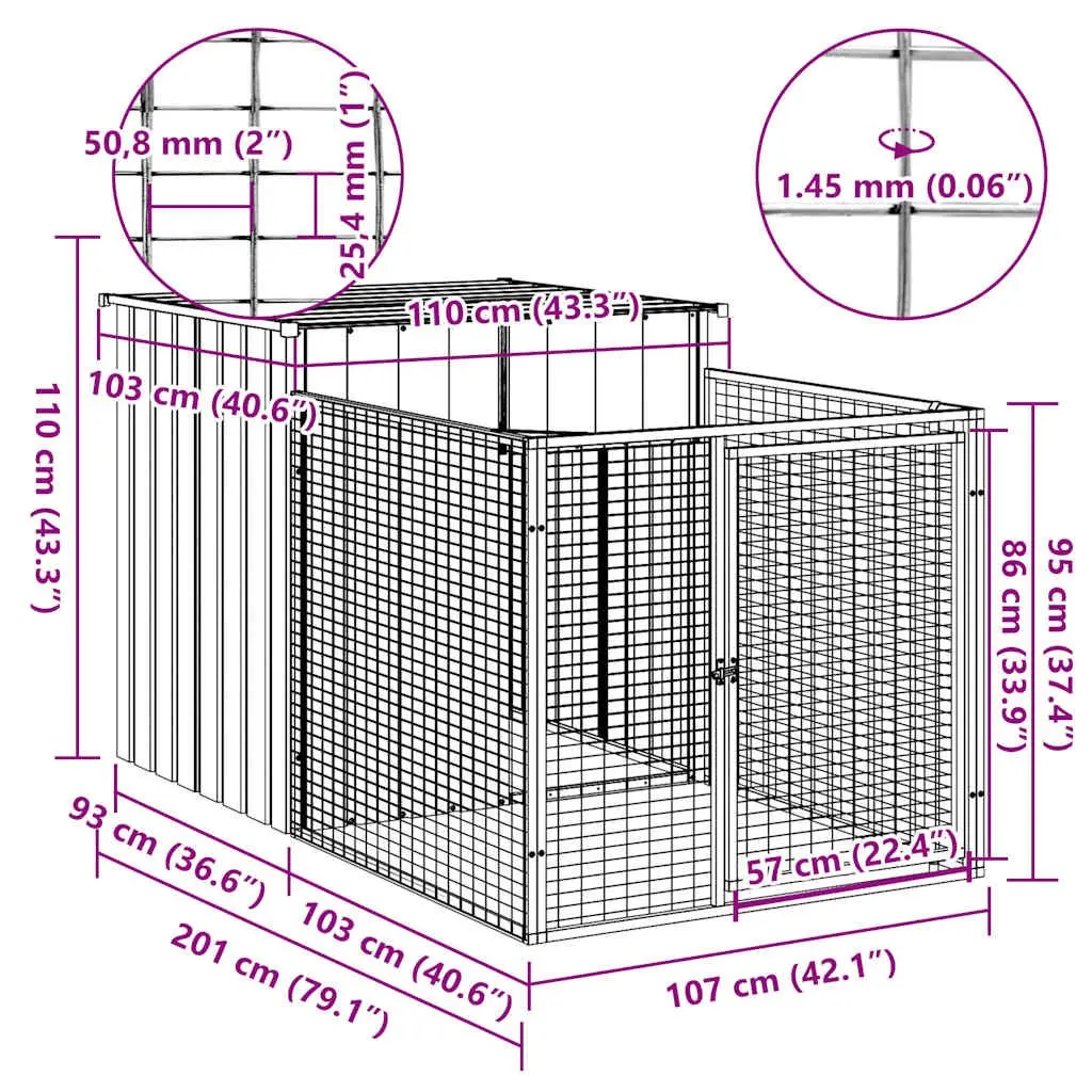 Dog House with Run Anthracite Galvanised Steel Outdoor Pet Kennel Enclosure