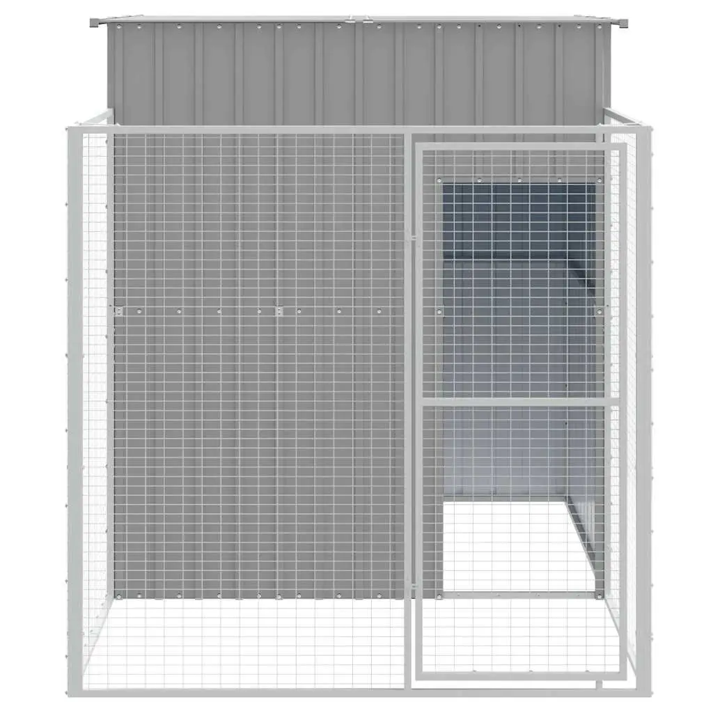 Dog House with Run Light Grey 165x251x181cm Galvanised Steel Pet Kennel Cage