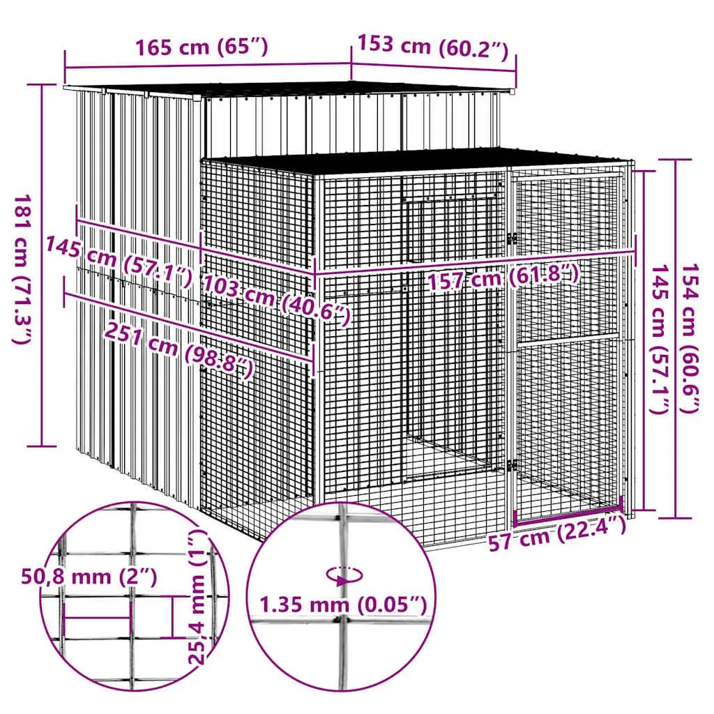 Chicken Cage with Run Galvanised Steel Large Anthracite