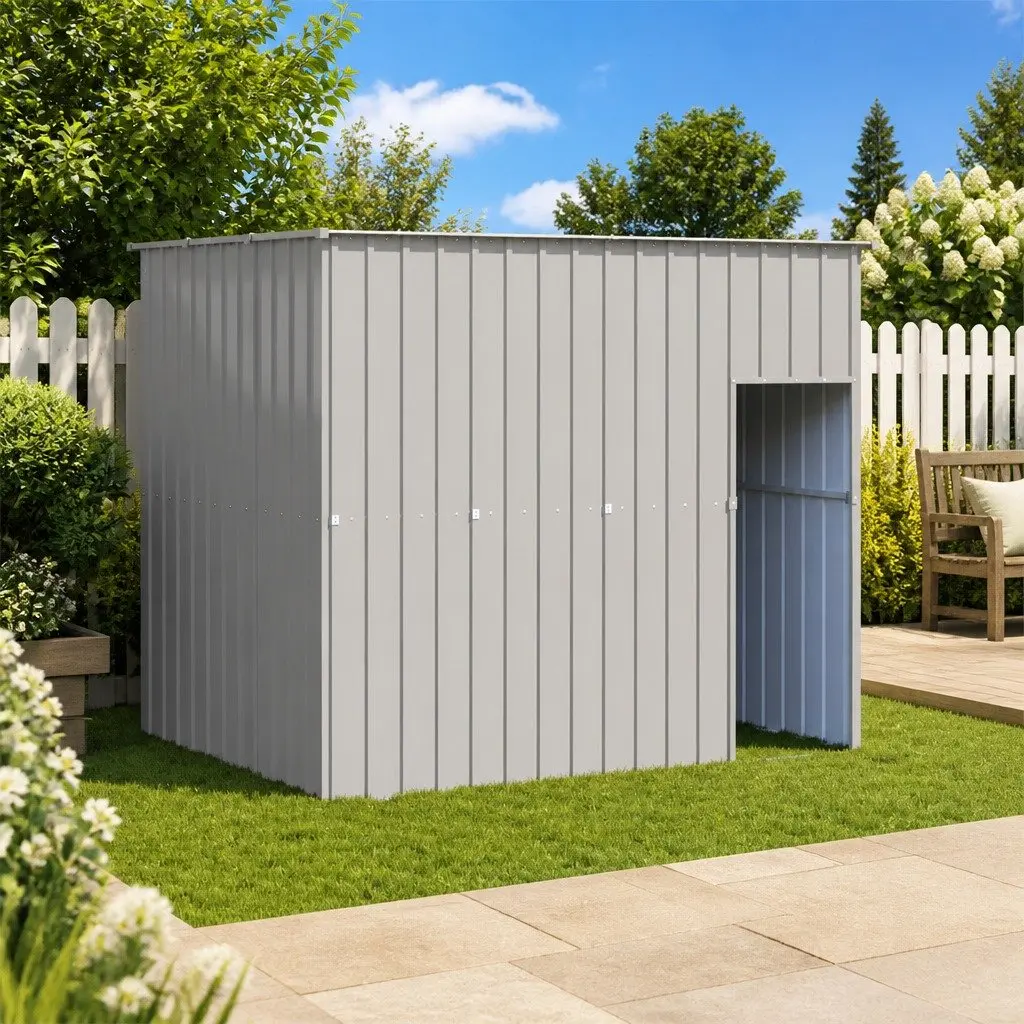 Dog House Galvanised Steel Outdoor Kennel Shelter 214 x 153 x 181 cm Grey