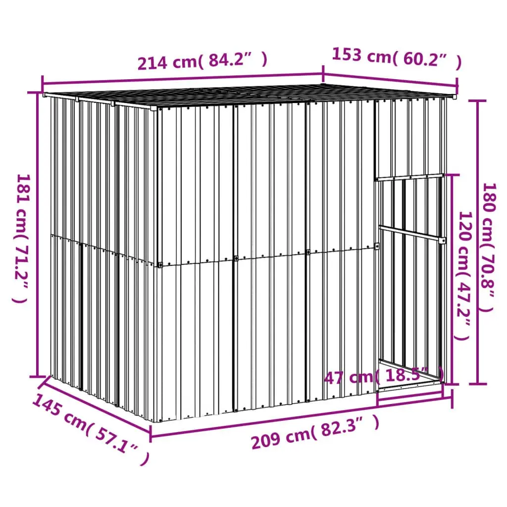 Dog House Galvanised Steel Outdoor Kennel Shelter 214 x 153 x 181 cm Grey