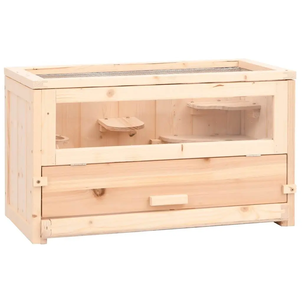 Hamster Cage Solid Fir Wood 60x30x35 cm Brown Small Animal House with Accessories