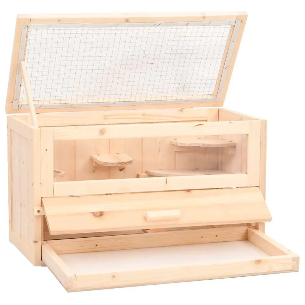 Hamster Cage Solid Fir Wood 60x30x35 cm Brown Small Animal House with Accessories