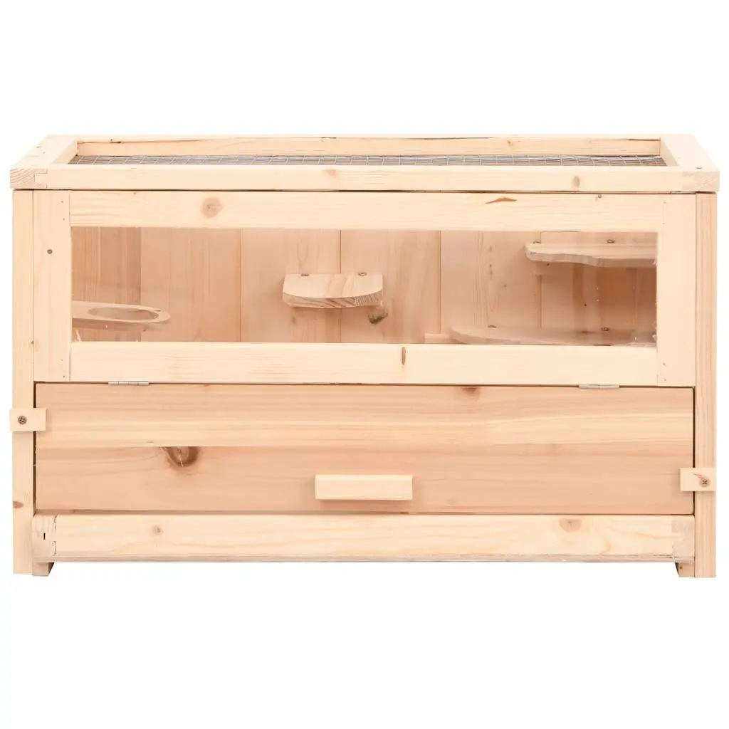 Hamster Cage Solid Fir Wood 60x30x35 cm Brown Small Animal House with Accessories