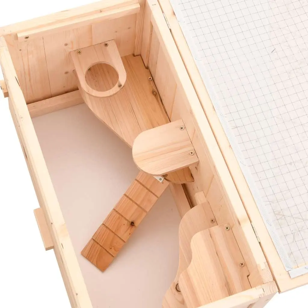 Hamster Cage Solid Fir Wood 60x30x35 cm Brown Small Animal House with Accessories