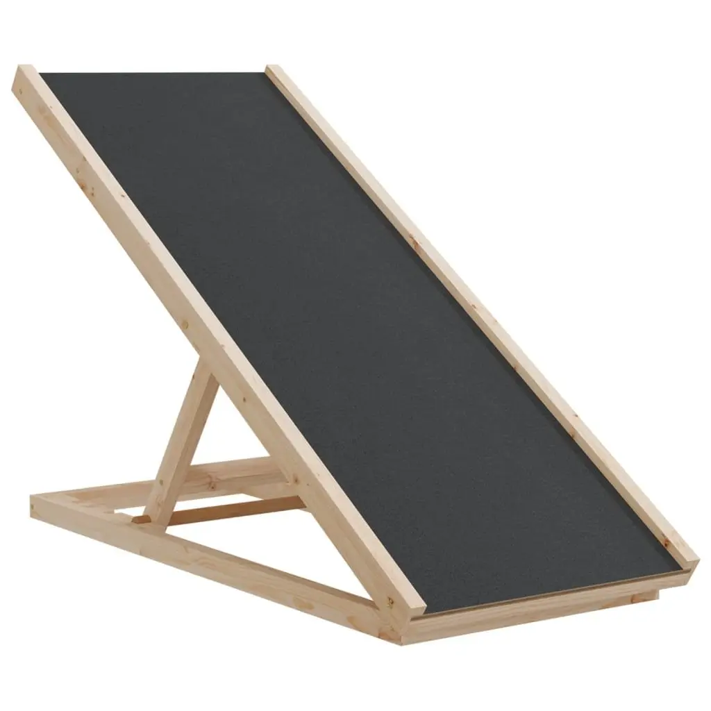Dog Ramp Foldable Adjustable Height 100x40cm Grey Solid Fir Wood Frame Anti-Slip Polyester Fabric Surface