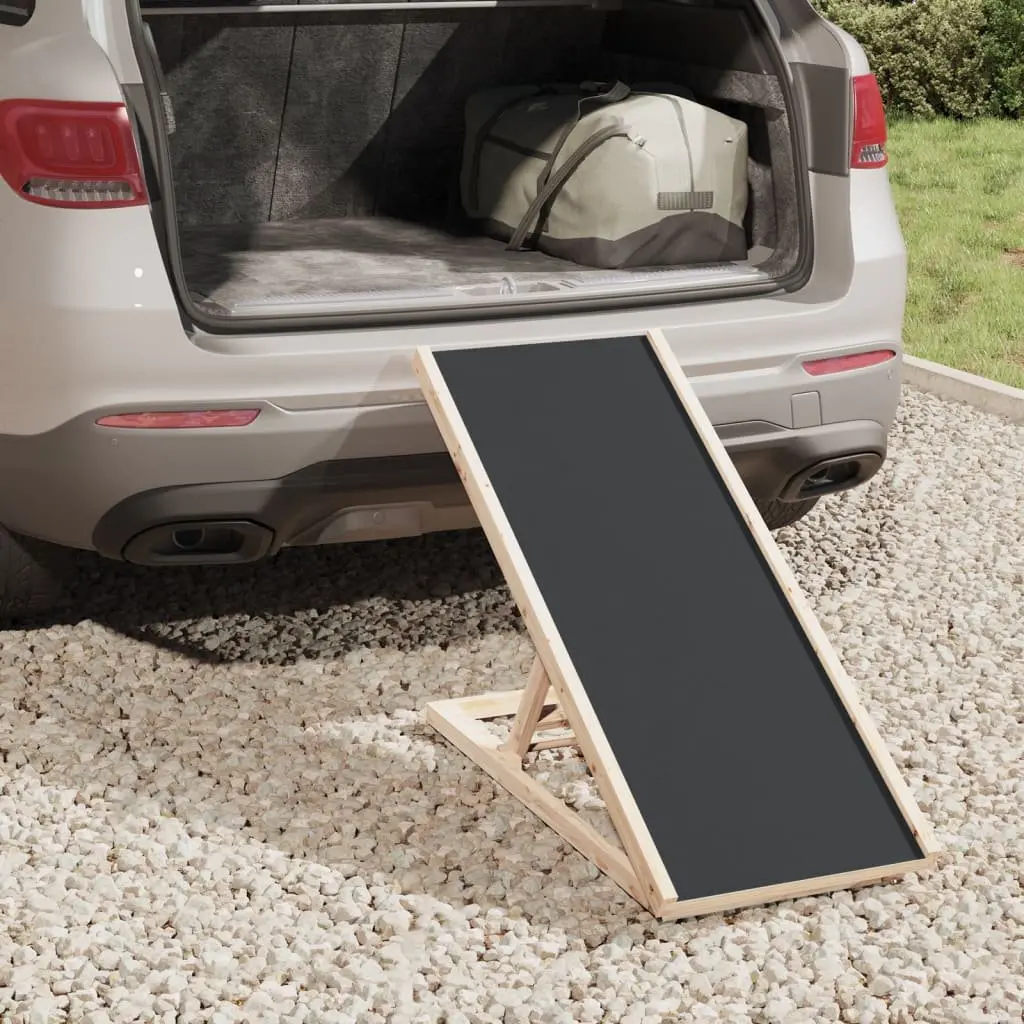 Dog Ramp Foldable Adjustable Height 100x40cm Grey Solid Fir Wood Frame Anti-Slip Polyester Fabric Surface