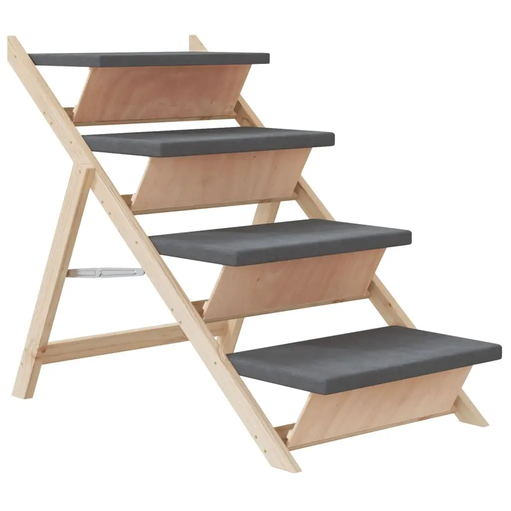 Pet Stairs Folding Ramp Solid Wood Fir Grey 105x47cm Anti-slip Step