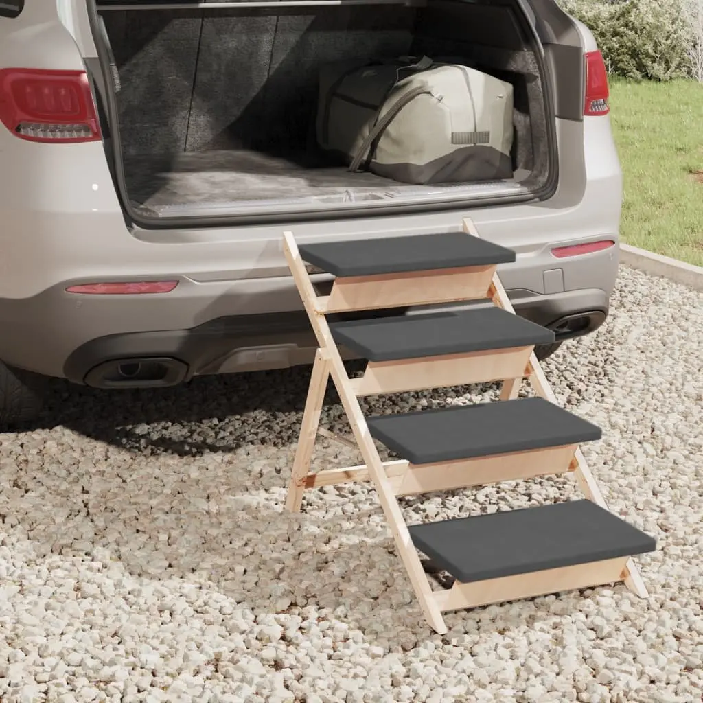 Pet Stairs Folding Ramp Solid Wood Fir Grey 105x47cm Anti-slip Step
