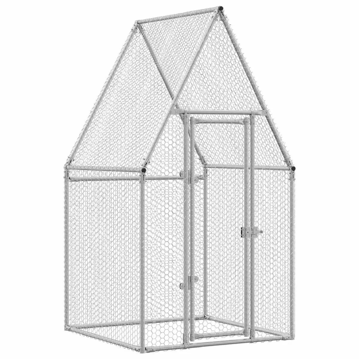 Chicken Cage Galvanised Steel 100x100x190 cm Silver Walk In Hen Run Poultry Pen