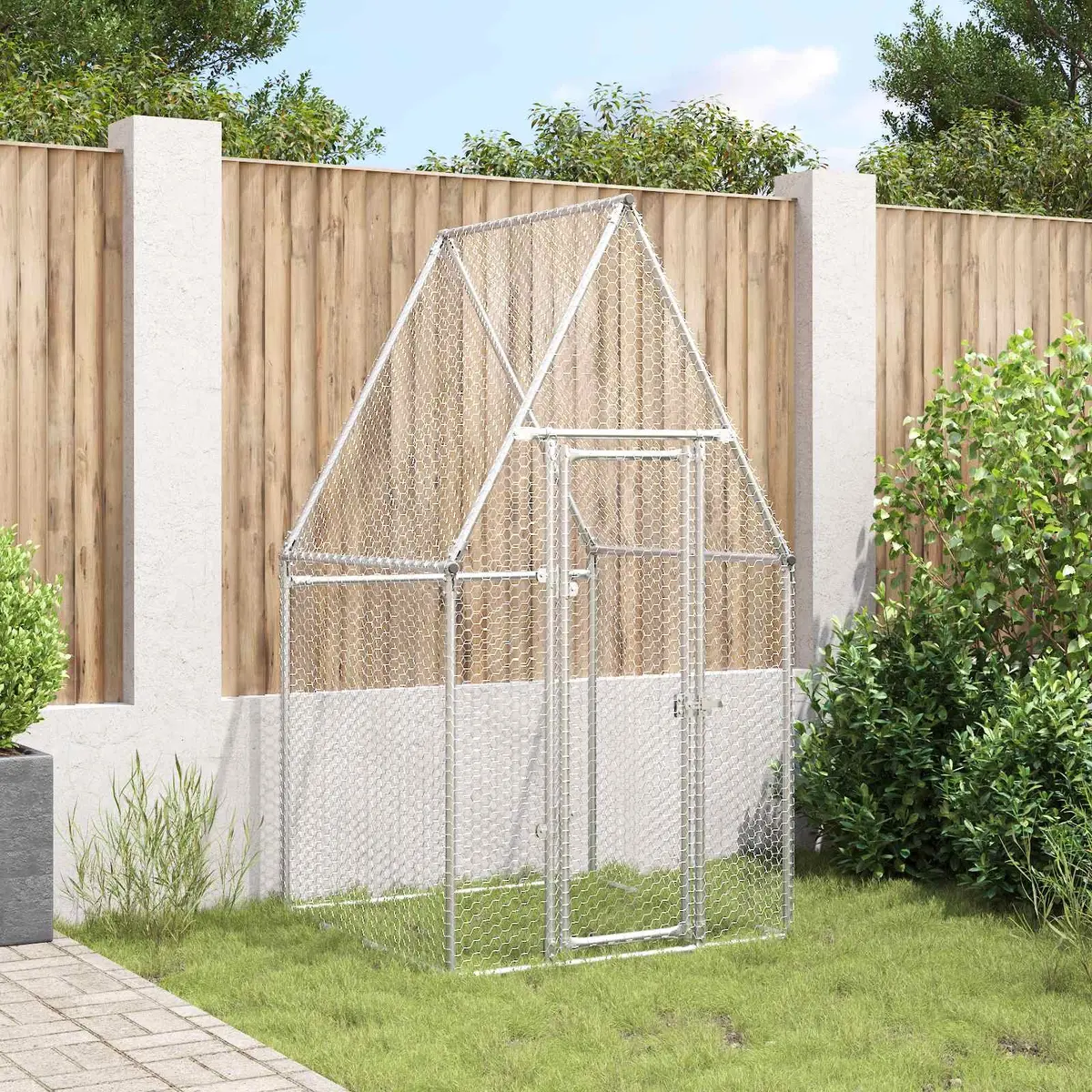 Chicken Cage Galvanised Steel 100x100x190 cm Silver Walk In Hen Run Poultry Pen