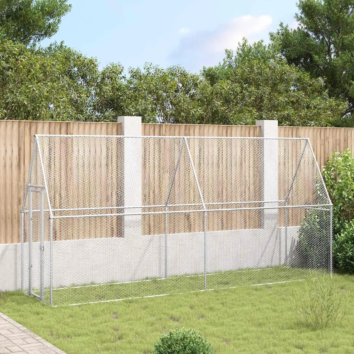 Outdoor Chicken Cage Galvanised Steel Spacious Habitat 400x100x190cm Silver