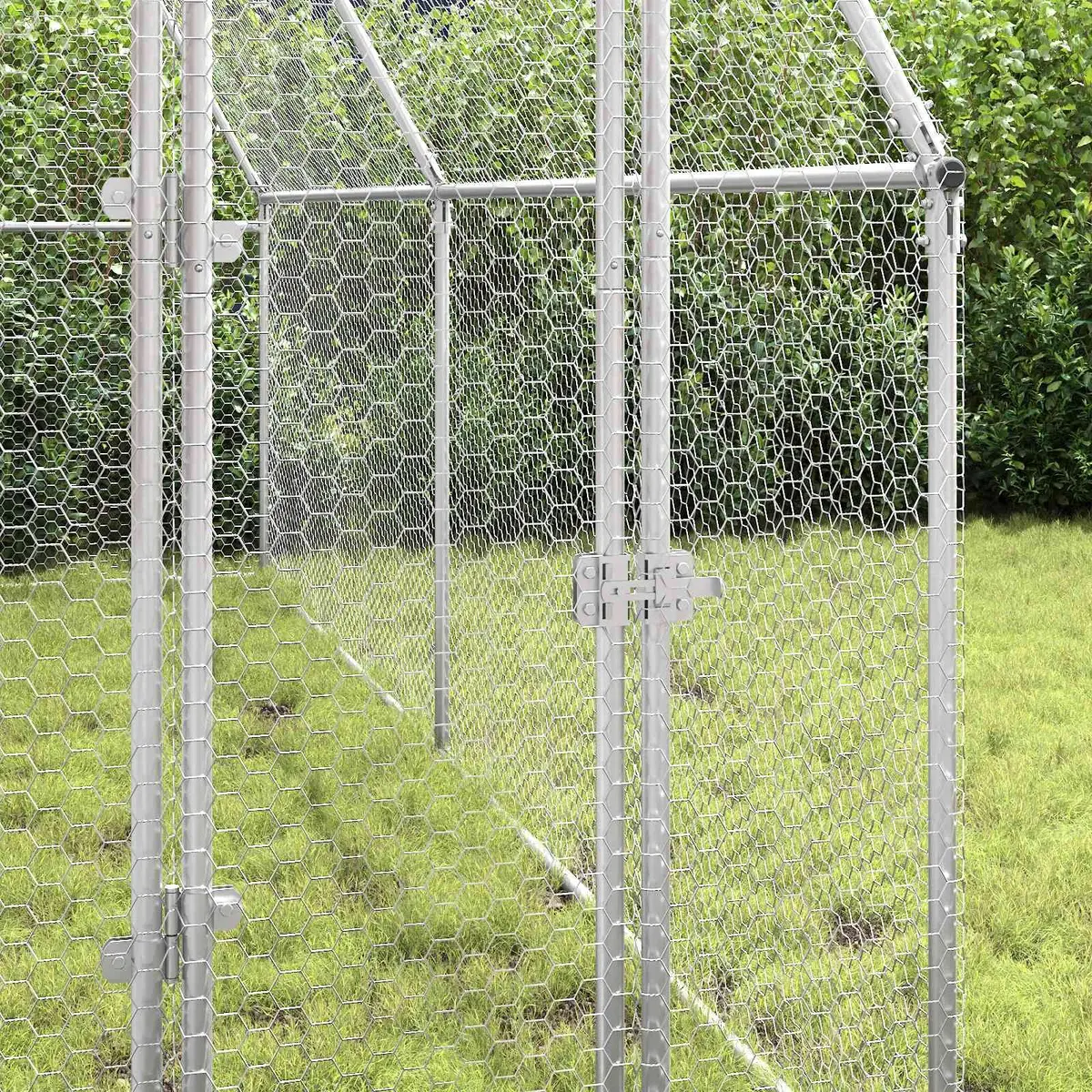 Outdoor Chicken Cage Galvanised Steel Spacious Habitat 400x100x190cm Silver