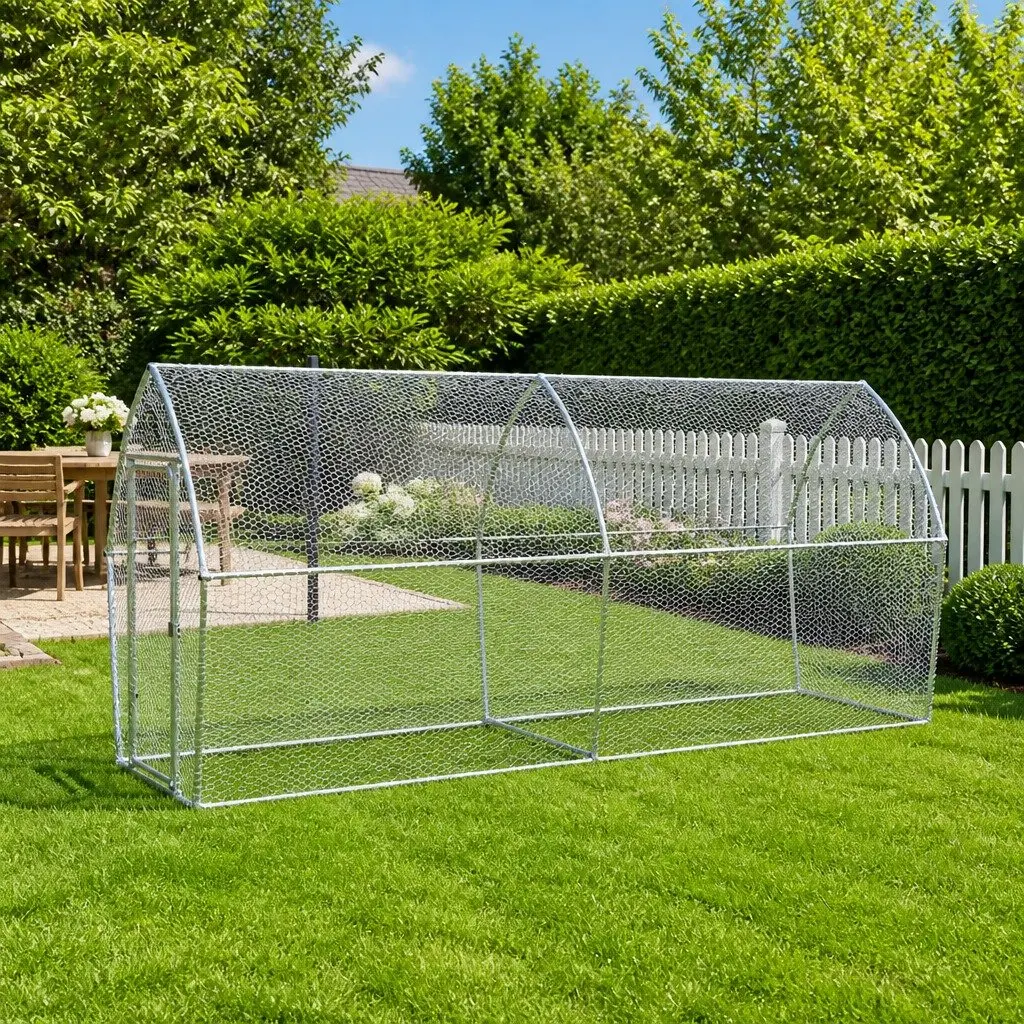 Chicken Cage Galvanised Steel 400x105x182 cm Silver Outdoor Enclosure Hen Run