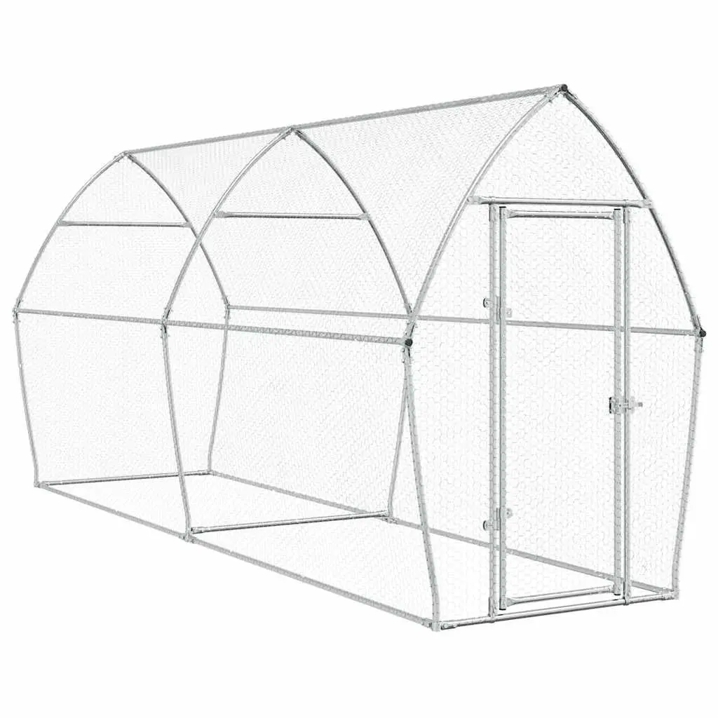 Chicken Cage Galvanised Steel 400x105x182 cm Silver Outdoor Enclosure Hen Run