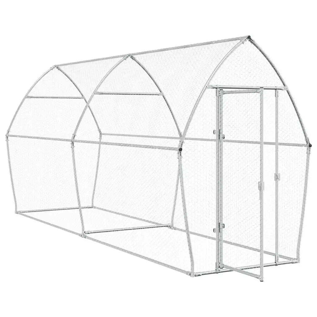 Chicken Cage Galvanised Steel 400x105x182 cm Silver Outdoor Enclosure Hen Run