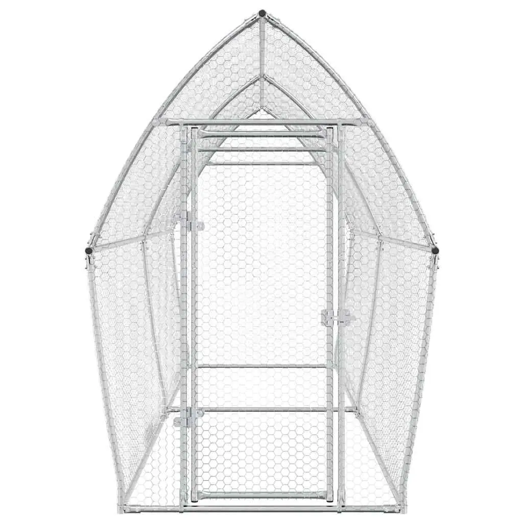 Chicken Cage Galvanised Steel 400x105x182 cm Silver Outdoor Enclosure Hen Run