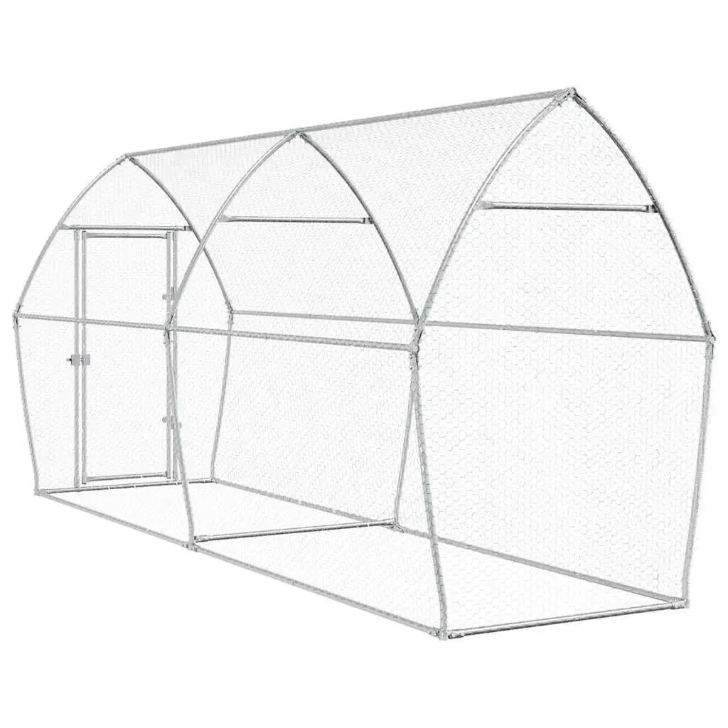 Chicken Cage Galvanised Steel 400x105x182 cm Silver Outdoor Enclosure Hen Run