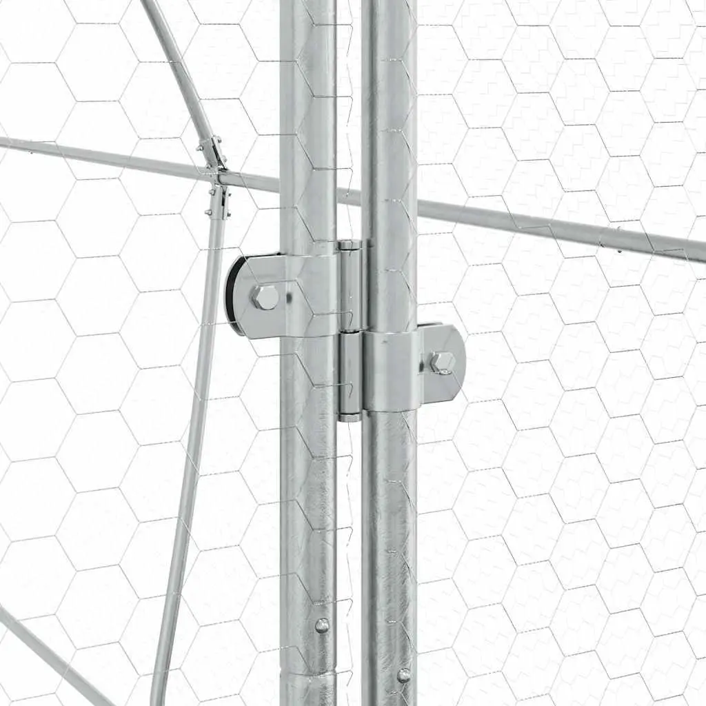 Chicken Cage Galvanised Steel 400x105x182 cm Silver Outdoor Enclosure Hen Run
