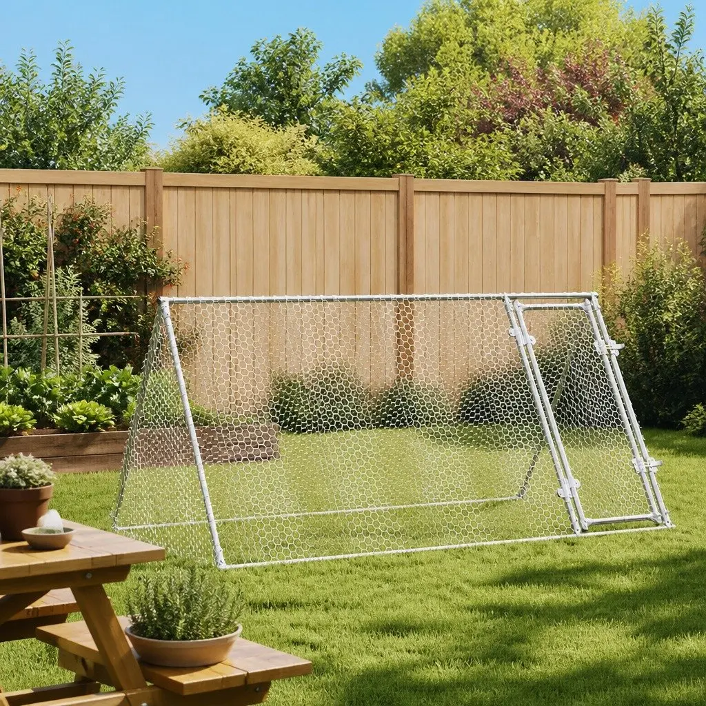 Outdoor Enclosure Chicken Cage Galvanised Steel Silver 200x105x91 cm