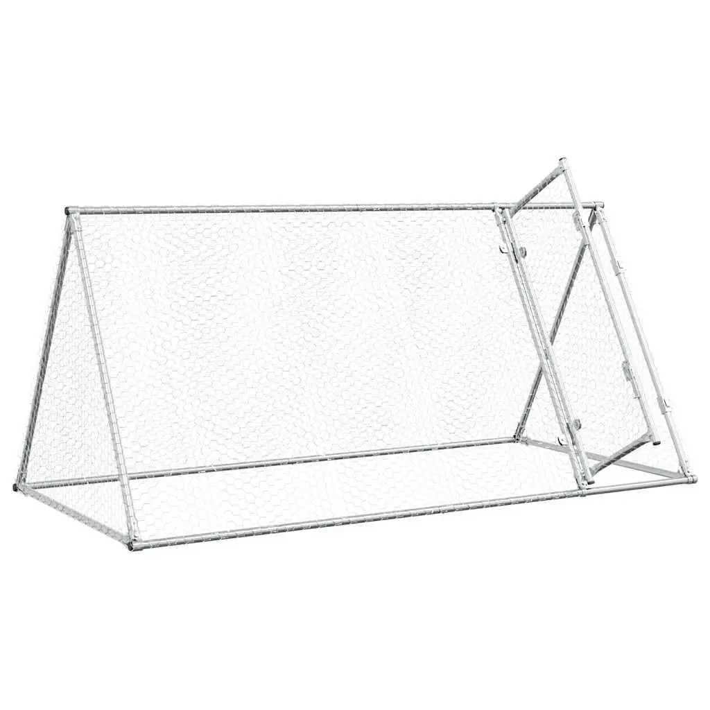 Outdoor Enclosure Chicken Cage Galvanised Steel Silver 200x105x91 cm