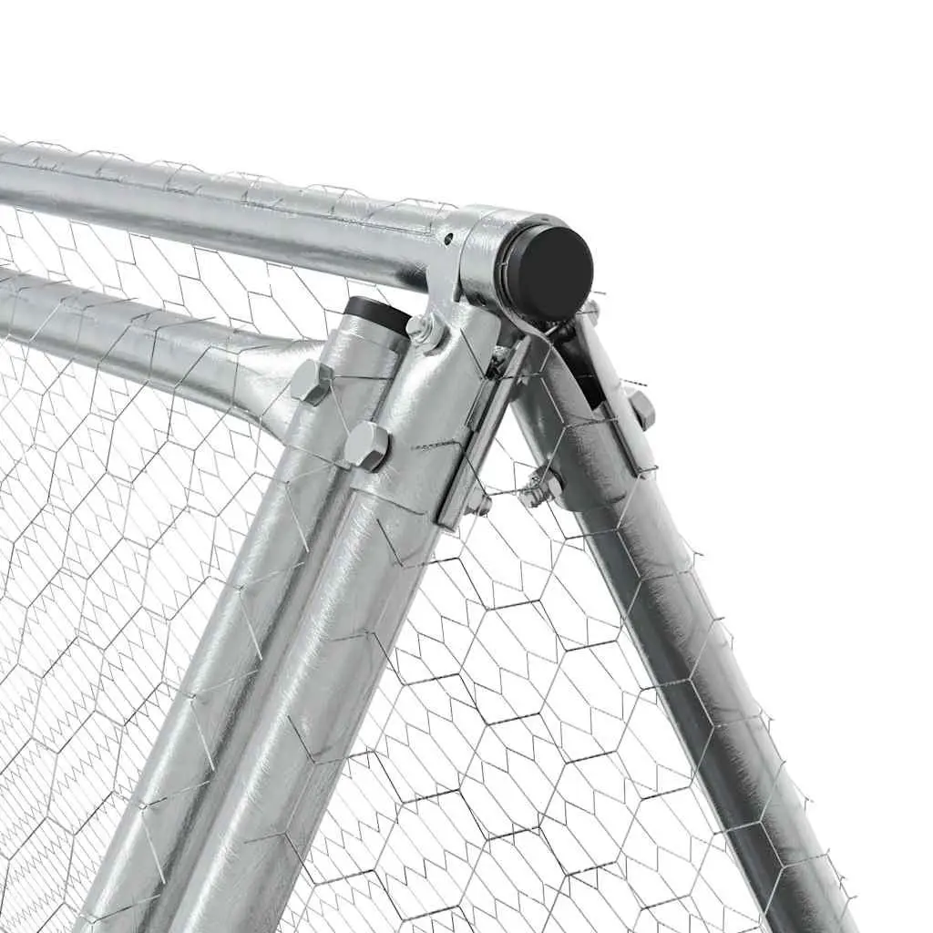 Outdoor Enclosure Chicken Cage Galvanised Steel Silver 200x105x91 cm