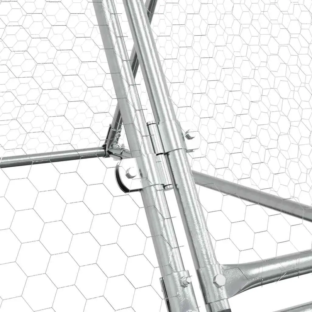 Outdoor Enclosure Chicken Cage Galvanised Steel Silver 200x105x91 cm