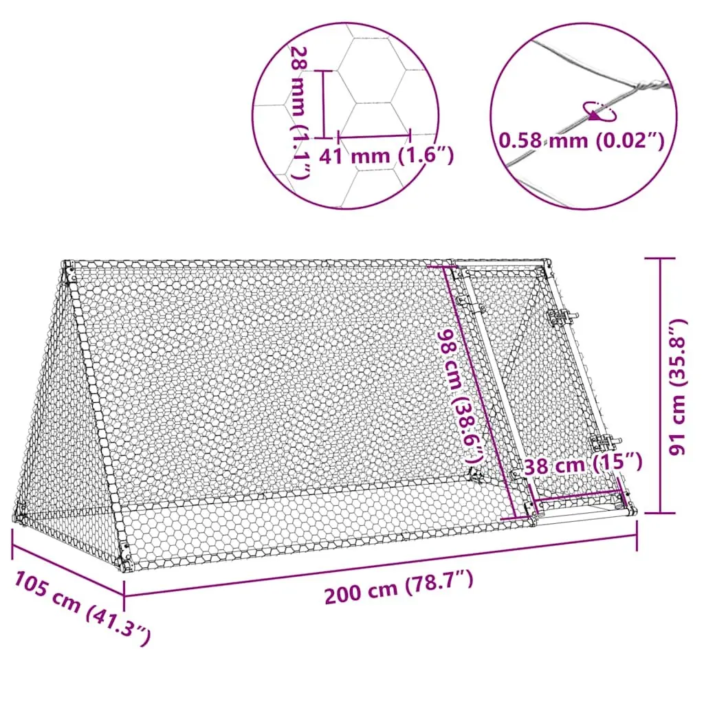 Outdoor Enclosure Chicken Cage Galvanised Steel Silver 200x105x91 cm