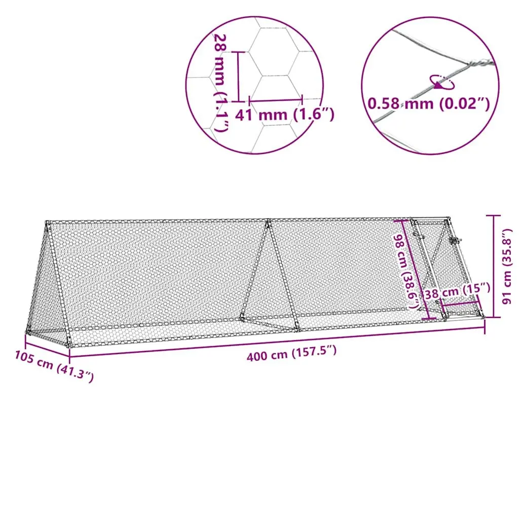 Chicken Coop Enclosure Galvanised Steel 400x105x91cm Silver Walk In Run for Poultry and Small Animals