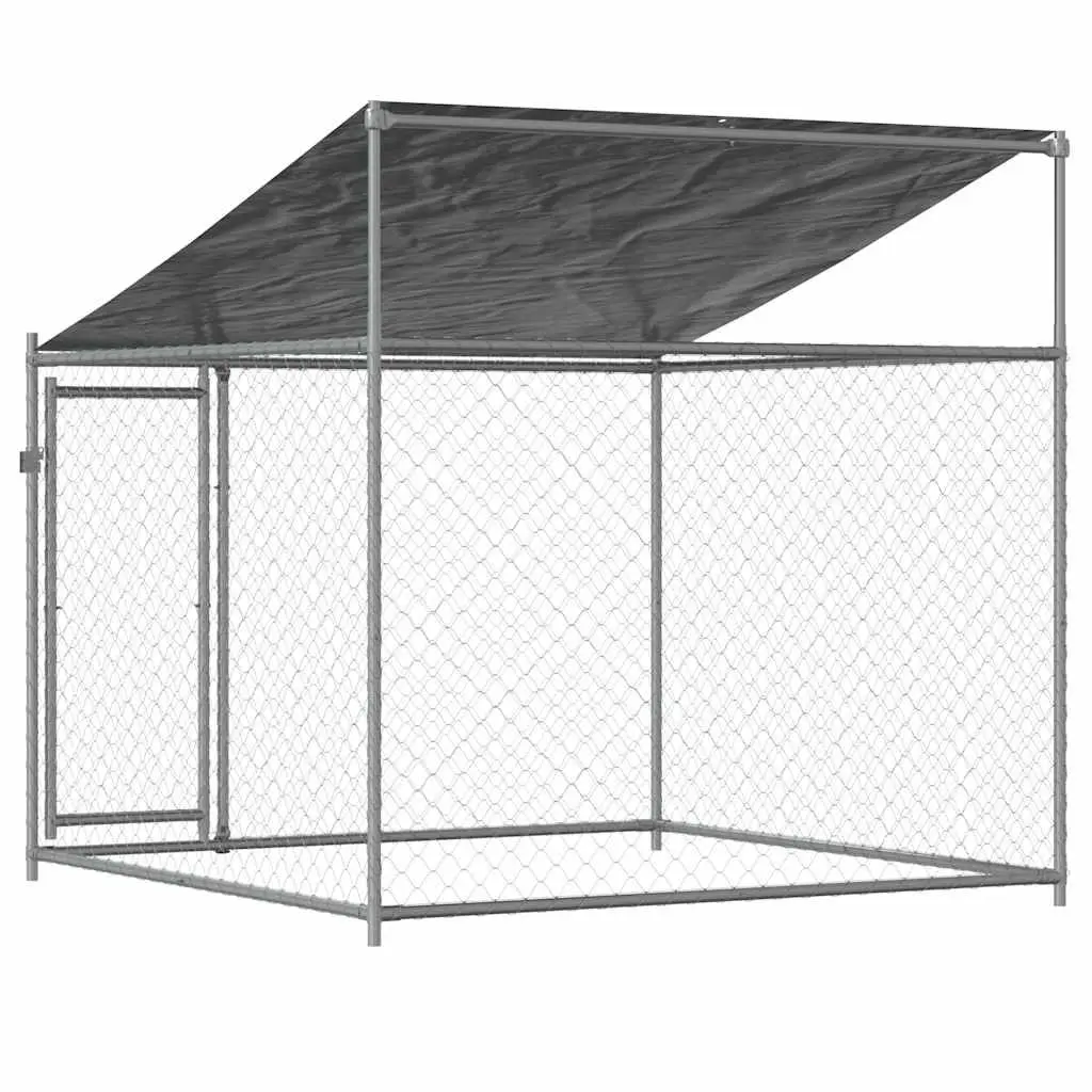Dog Kennel Outdoor Enclosure Galvanised Steel 2m x 2m Grey