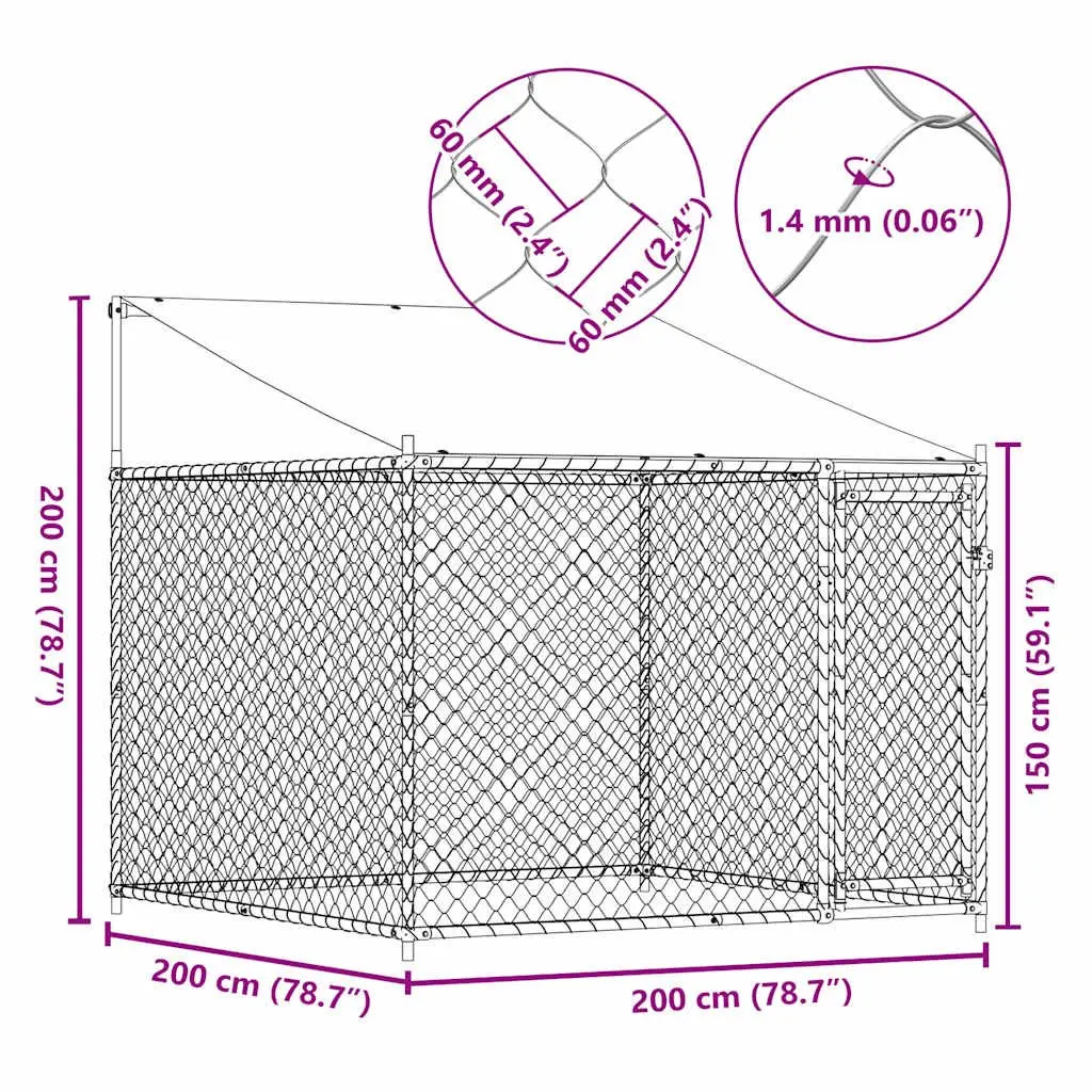 Dog Kennel Outdoor Enclosure Galvanised Steel 2m x 2m Grey