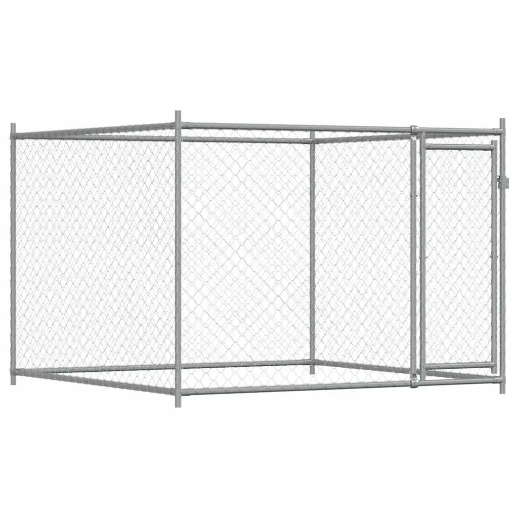 Dog Cage with Door Grey 2x2x1.5 m Outdoor Pen Galvanised Steel Kennel Run