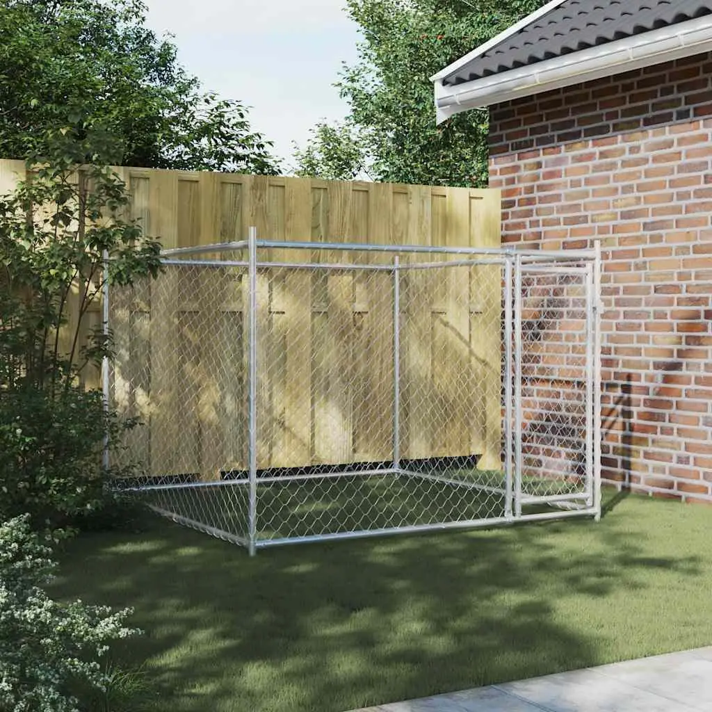 Dog Cage with Door Grey 2x2x1.5 m Outdoor Pen Galvanised Steel Kennel Run