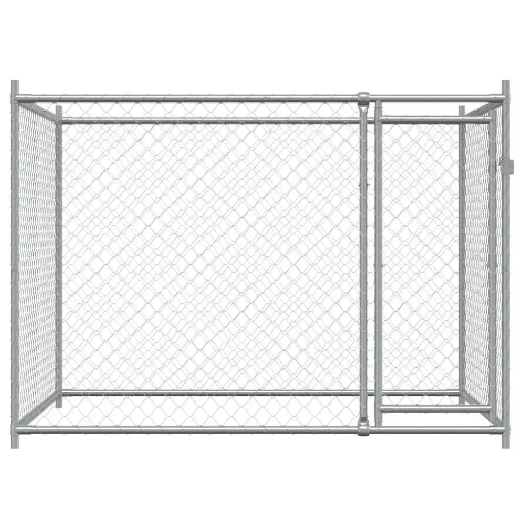 Dog Cage with Door Grey 2x2x1.5 m Outdoor Pen Galvanised Steel Kennel Run