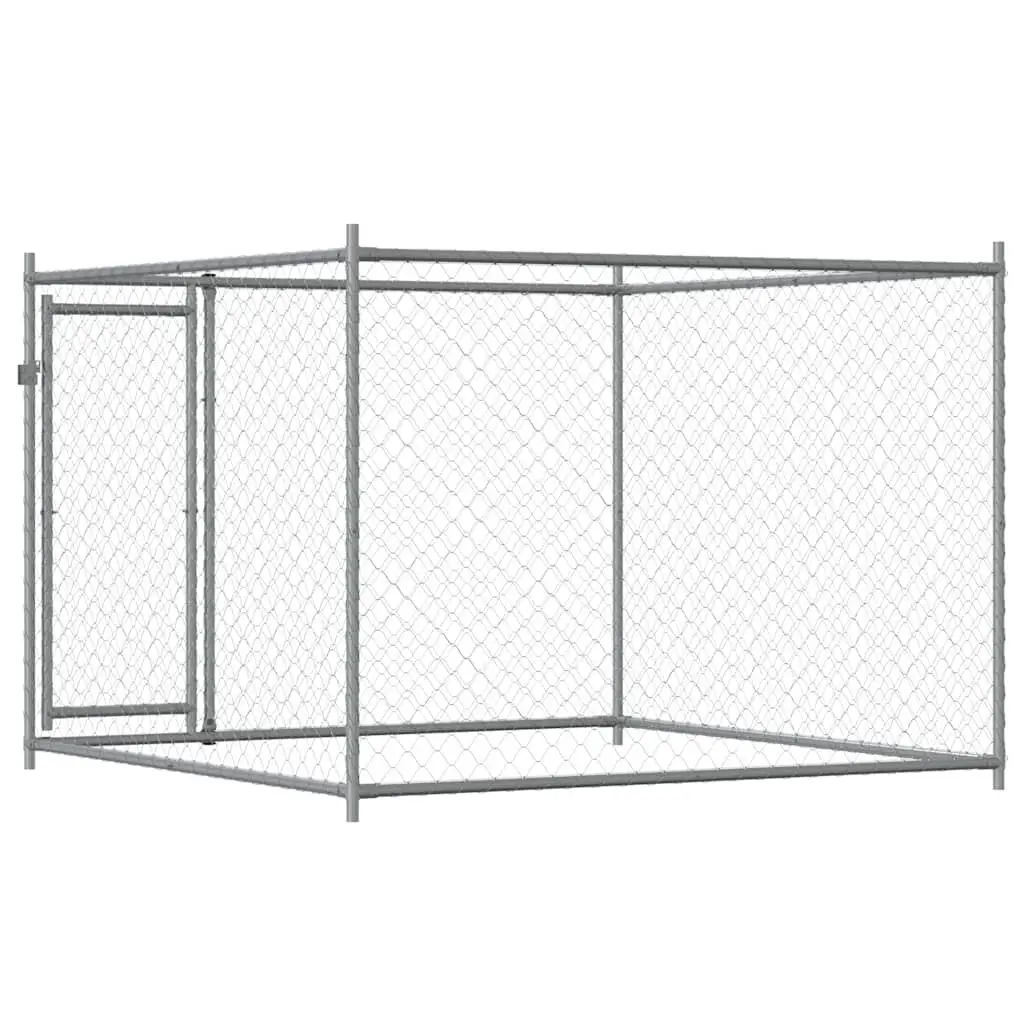 Dog Cage with Door Grey 2x2x1.5 m Outdoor Pen Galvanised Steel Kennel Run
