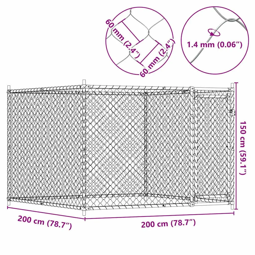 Dog Cage with Door Grey 2x2x1.5 m Outdoor Pen Galvanised Steel Kennel Run