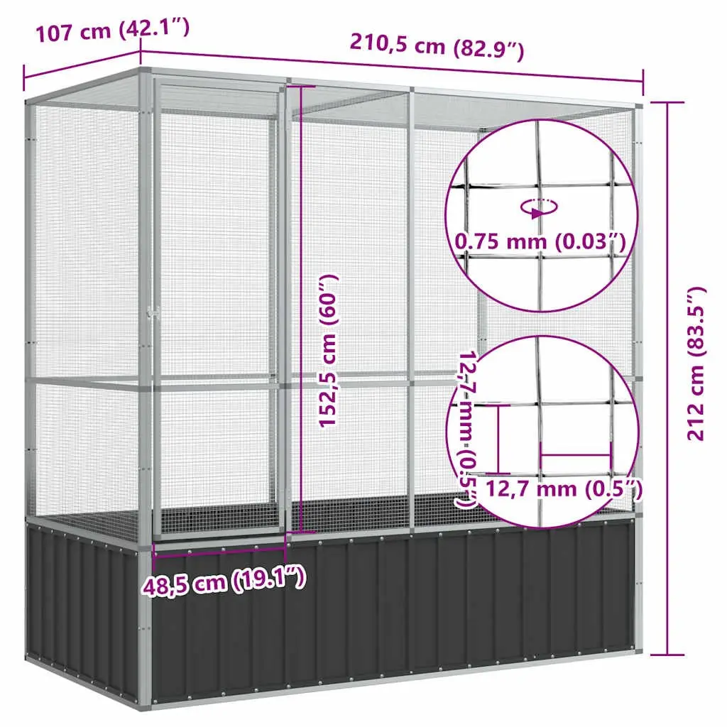 Bird Aviary Cage Galvanised Steel Large Silver Indoor Outdoor Enclosure