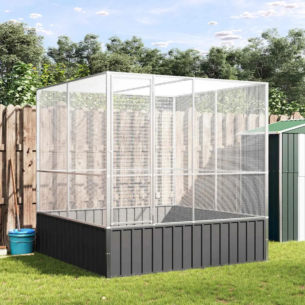 Large Galvanised Steel Bird Aviary Cage Silver 211x207x212cm Indoor Outdoor Mesh