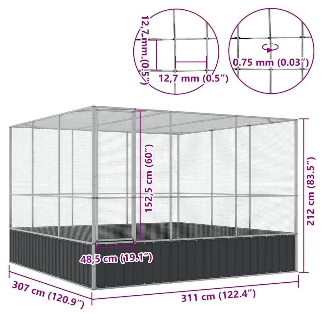 Large Bird Cage Galvanised Steel 311x307x212cm Outdoor Silver