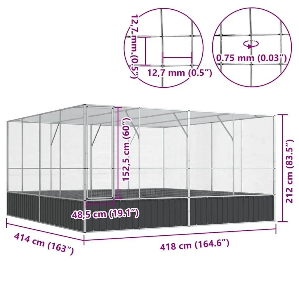 Large Aviary Steel Cage Galvanised Mesh 418x414x212cm