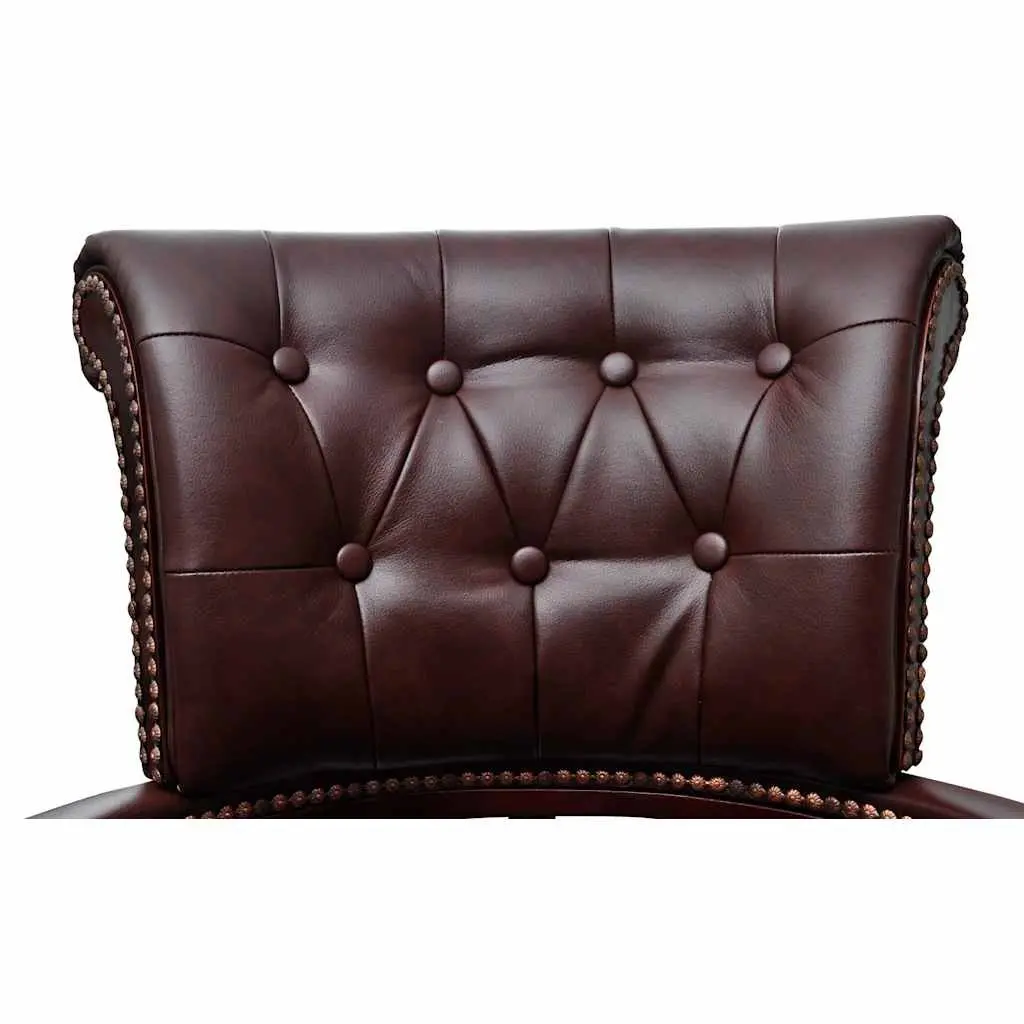 Swivel Office Chair Brown Leather Mix Adjustable Height Solid Wood Frame